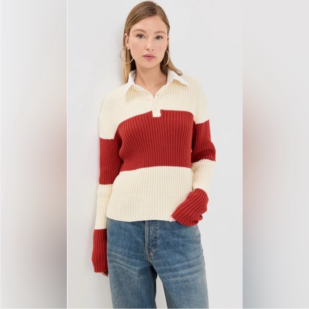 Lioness Bold Red and Cream Ribbed Sweater